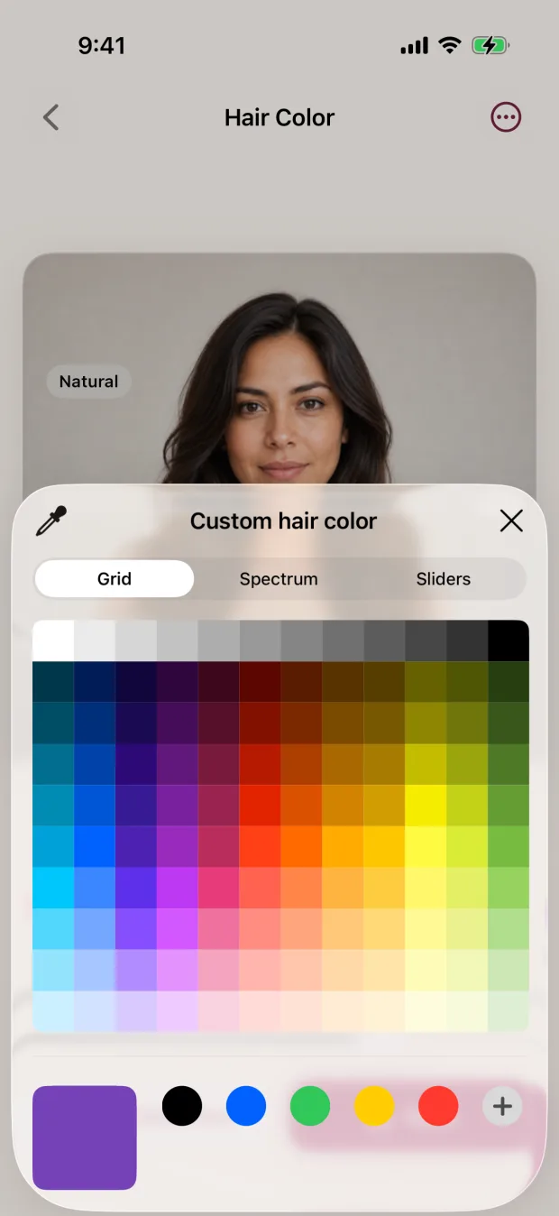 Custom hair color controls on iPhone